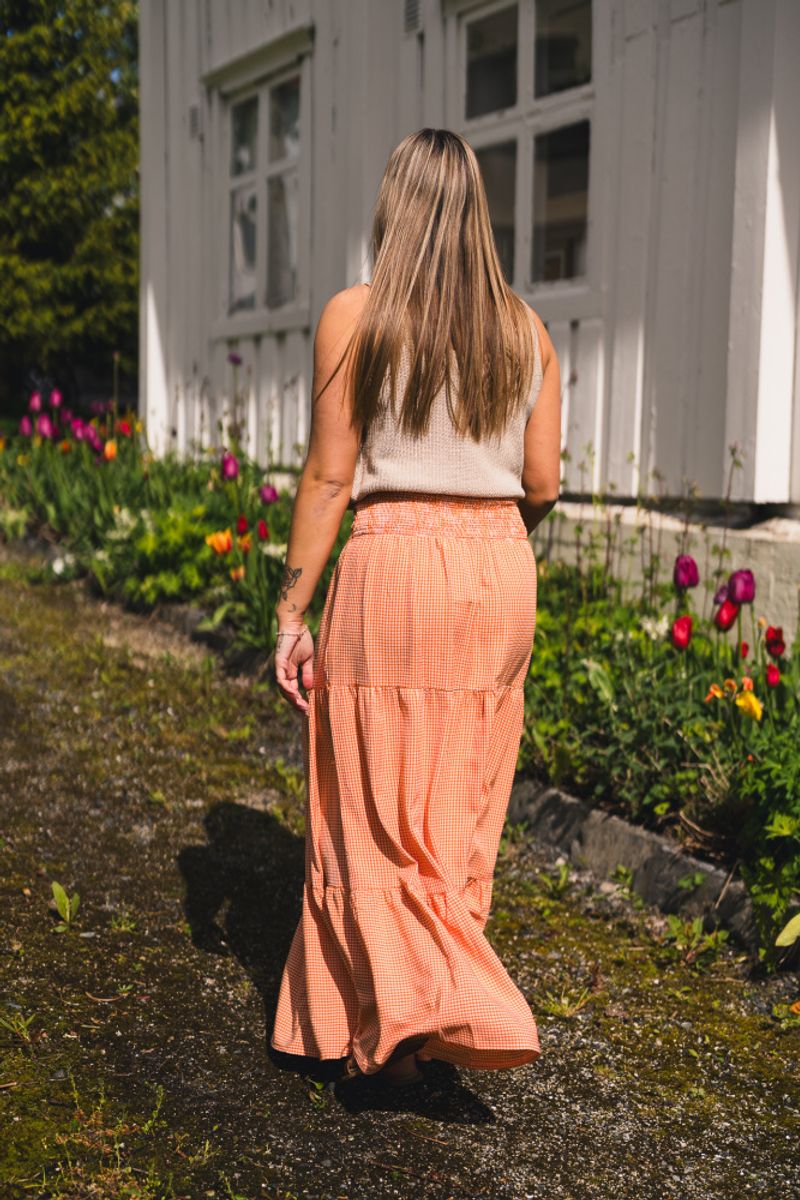Mari Long Skirt Clay Checked 