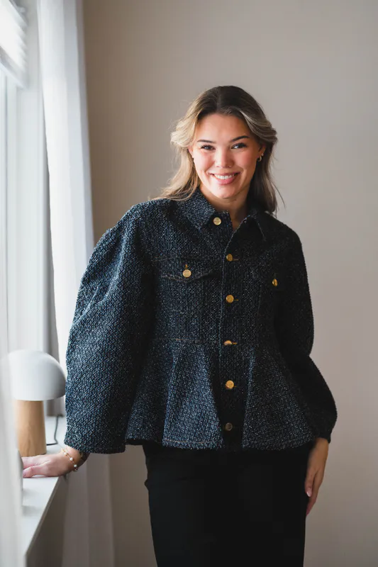 Tweed Denim Peplum Jacket Rinse 