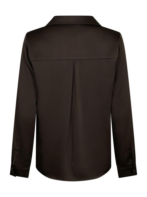 Hazelle Drapy Satin Shirt Dark Brown 