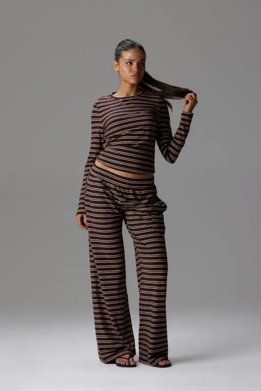 Palmer Soft Stripe Wide Leg Pants Brown/Creme 