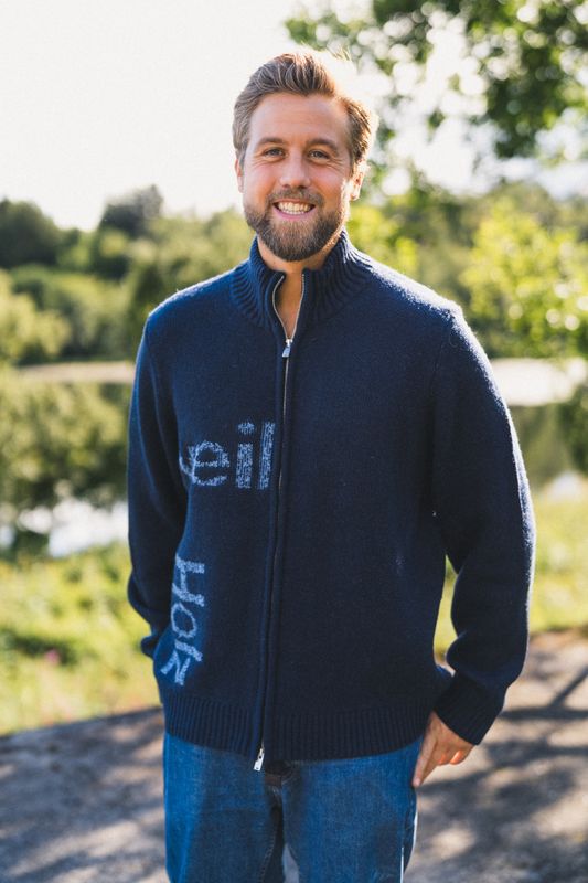 Haza Logo Zip Cardigan Blue Mix 