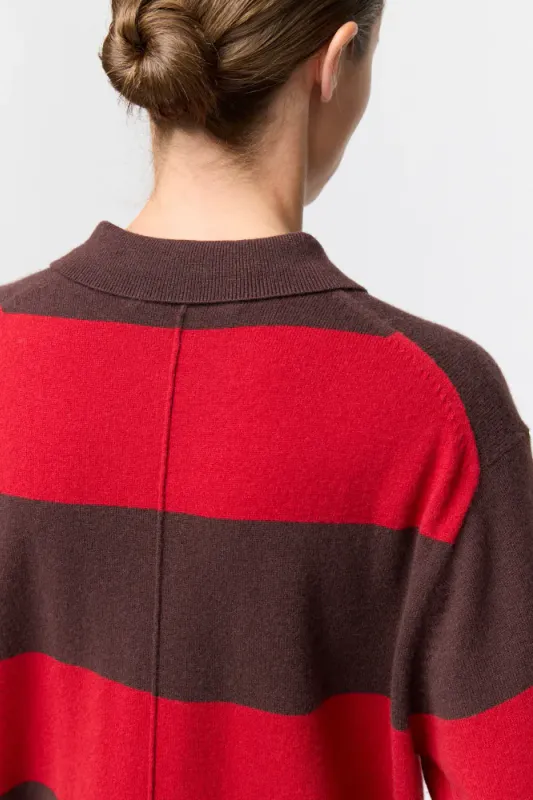 Estate Pique Sweater Chocolate Brown And Crimson Stripe 