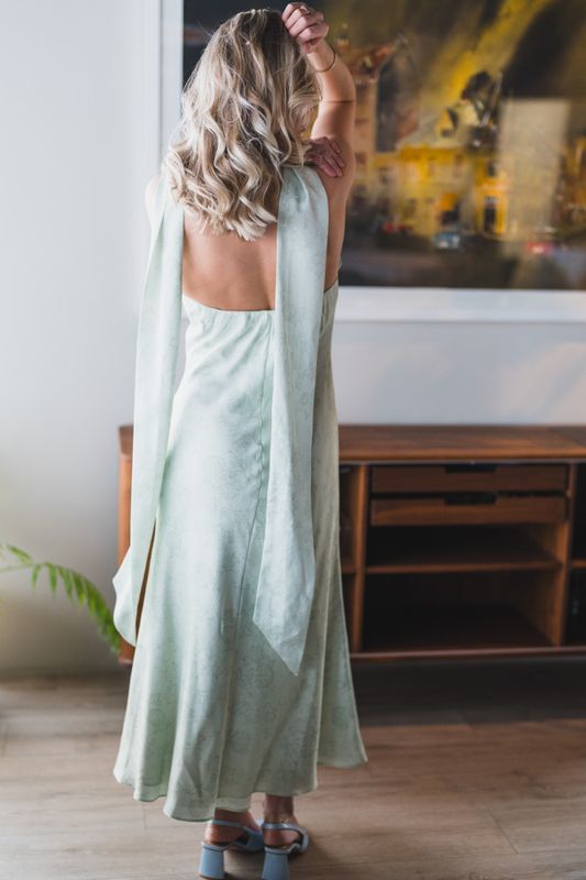 Fiona Pattern Satin Dress Light Green 