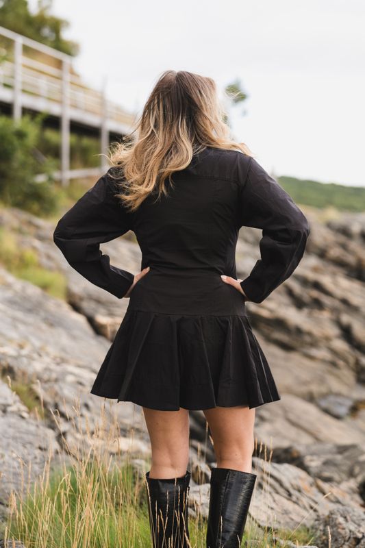 Stretch Cotton Buttoned Mini Dress Black 