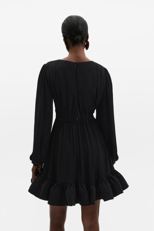 Jadie V-Neck Ruffled Mini Dress Black 