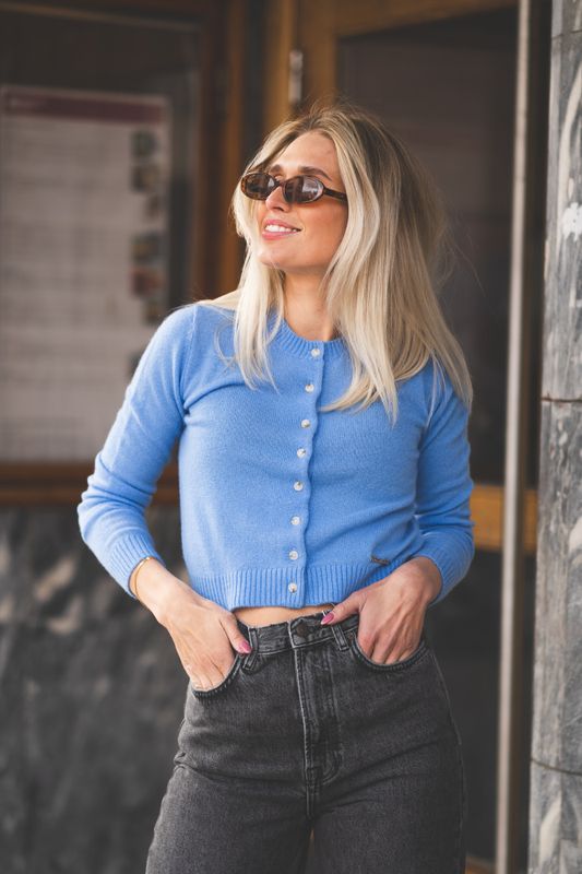 W. Cashmere Cardigan Blue 