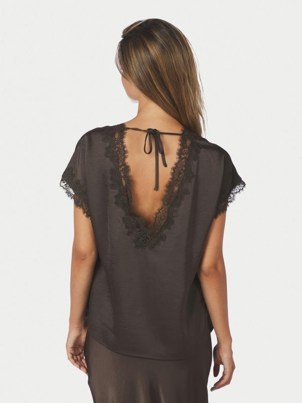 Benera Heavy Sateen Lace Blouse Dark Brown 