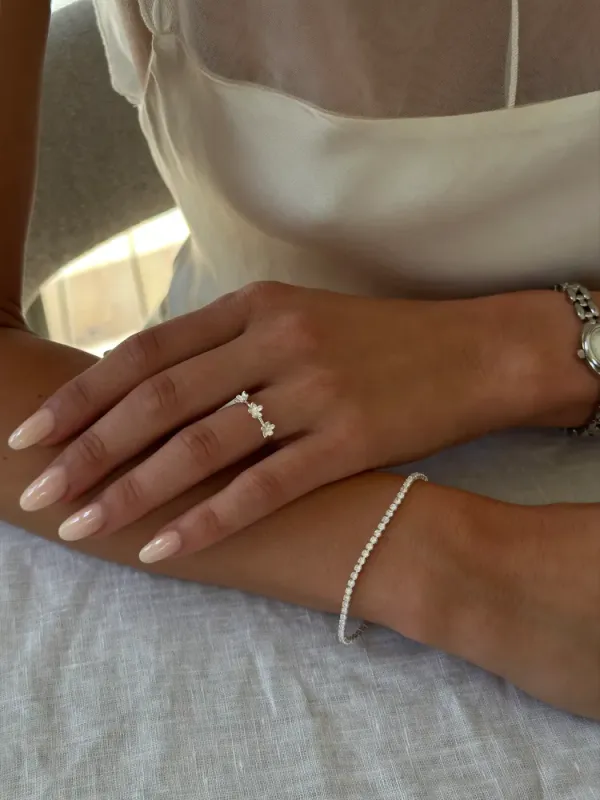 Triple Flower Ring Silver 
