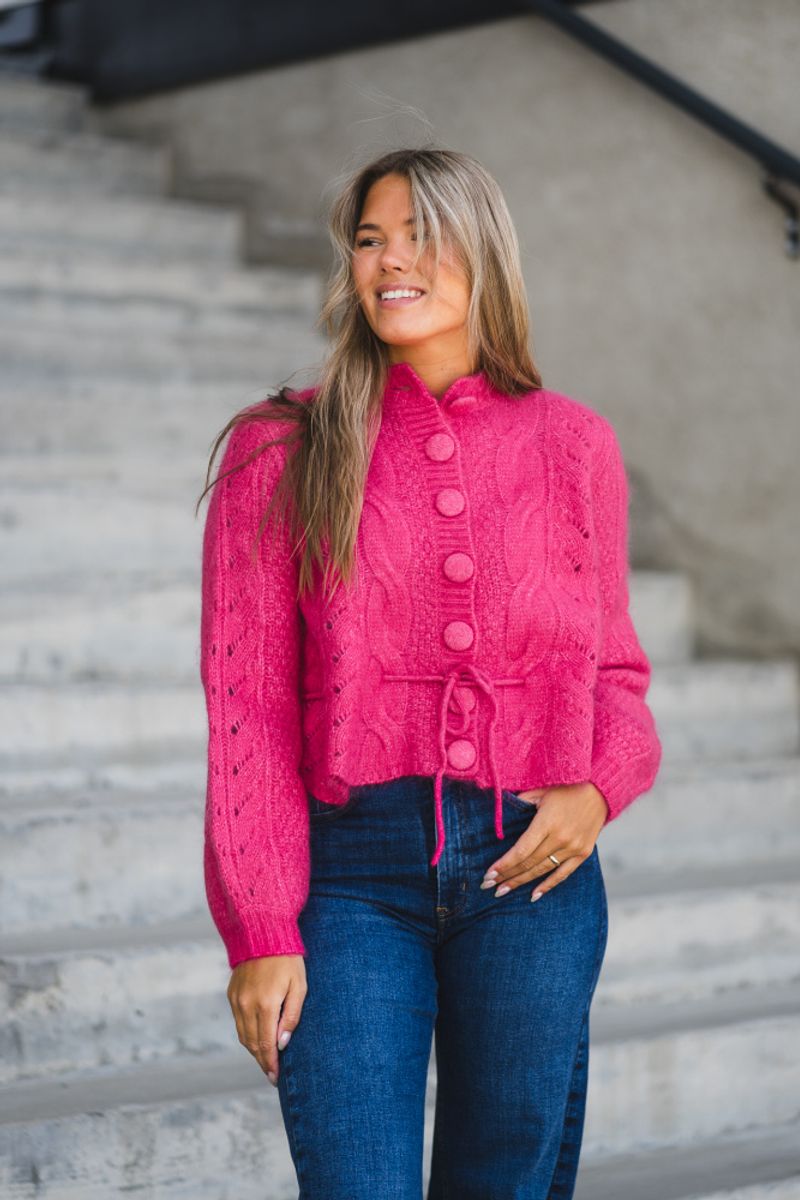 Sophia Chunky Cardigan Raspberry 