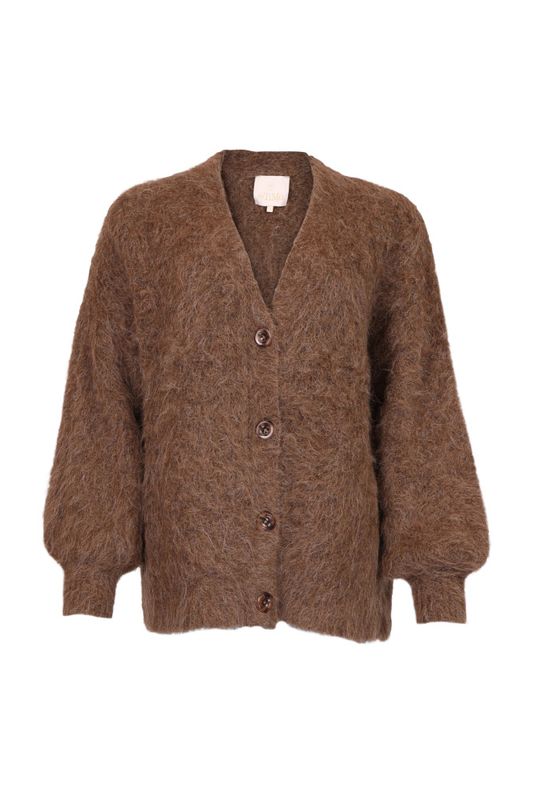 Hairy Knit V-Neck Jacket Brown 
