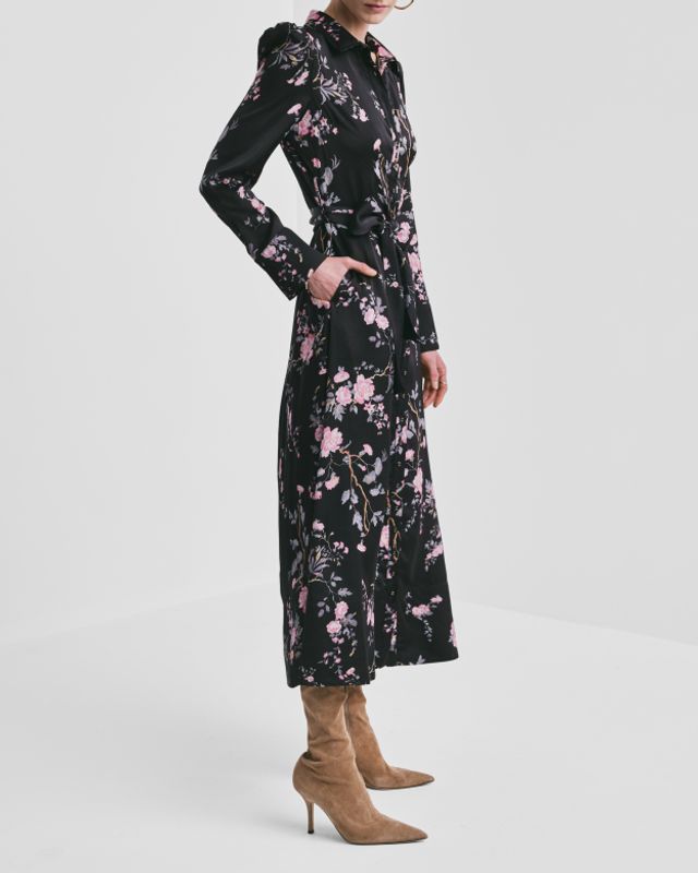 Satin Belt Dress Midnight Garden 