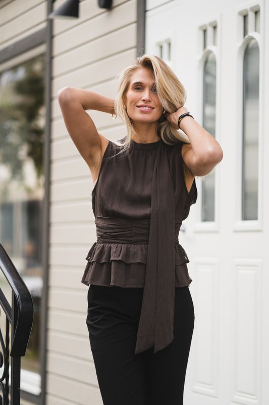 Ansol Solid Chiffon Top Dark Brown 