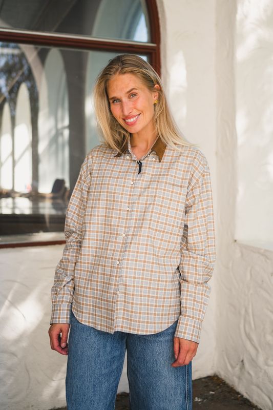 Zoe Cropped Flannel Beige Check 