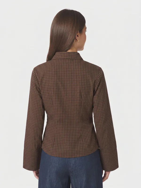 Fenli Small Check Shirt Aubergine