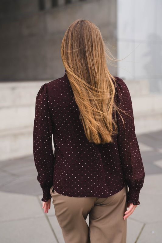Astrida Dotted Blouse Burgundy 