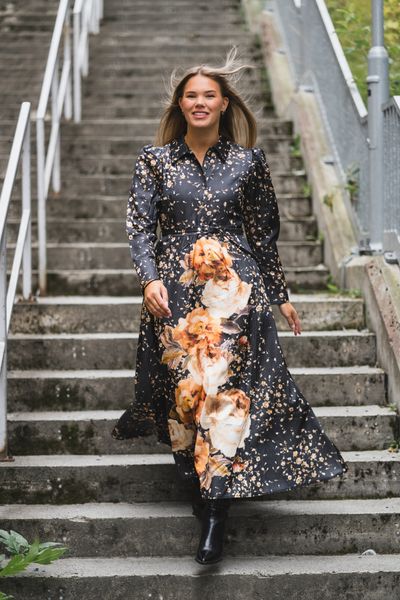 Hovedbilde Tailored Satin Shirt Dress Black Rose