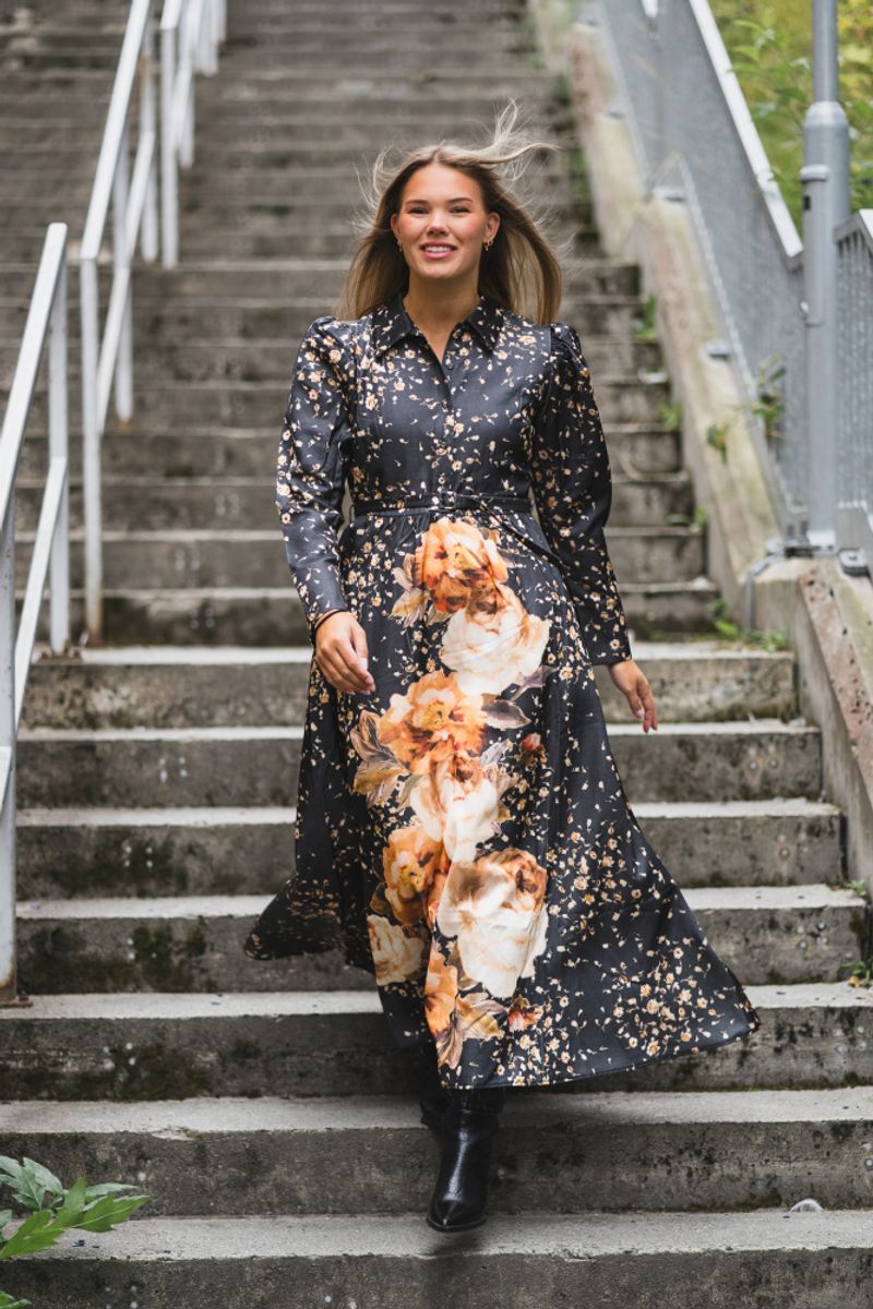 Tailored Satin Shirt Dress Black Rose