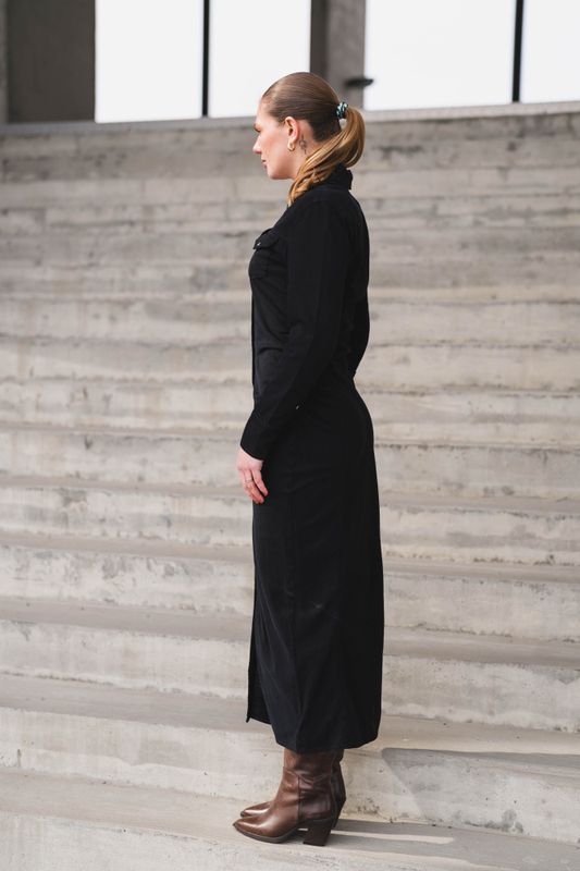 Cinched Waist Maxi Black Fade 