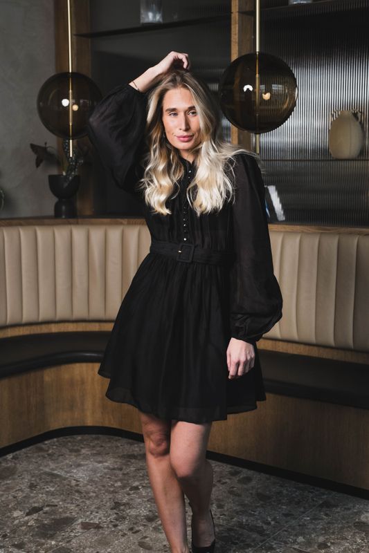 Striped Organza Mini Dress Black 