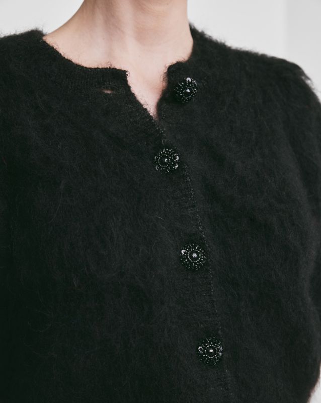 Hairy Knit Puffed Jacket Black 