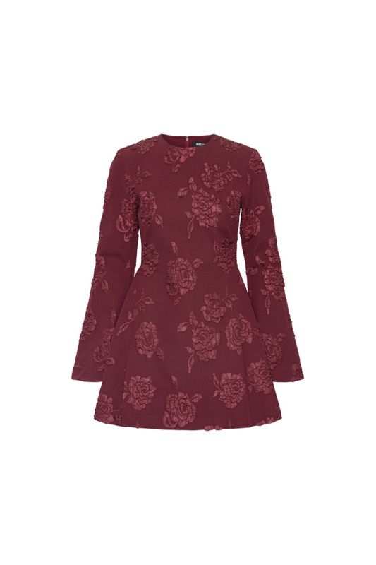 Jacquard LS Mini Dress Zinfandel