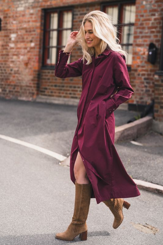 Poppy Shirt Long Dress Winered 