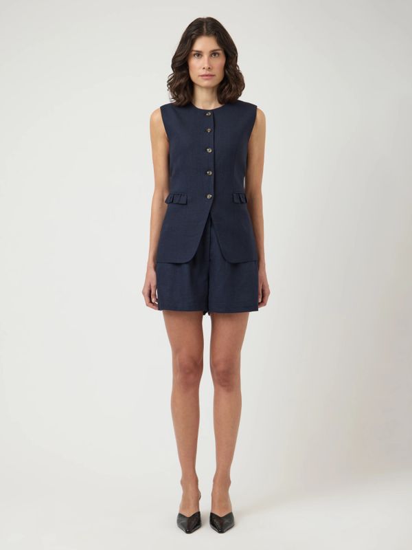 Agana HW Linen Blend Mini Shorts Navy Blazer 