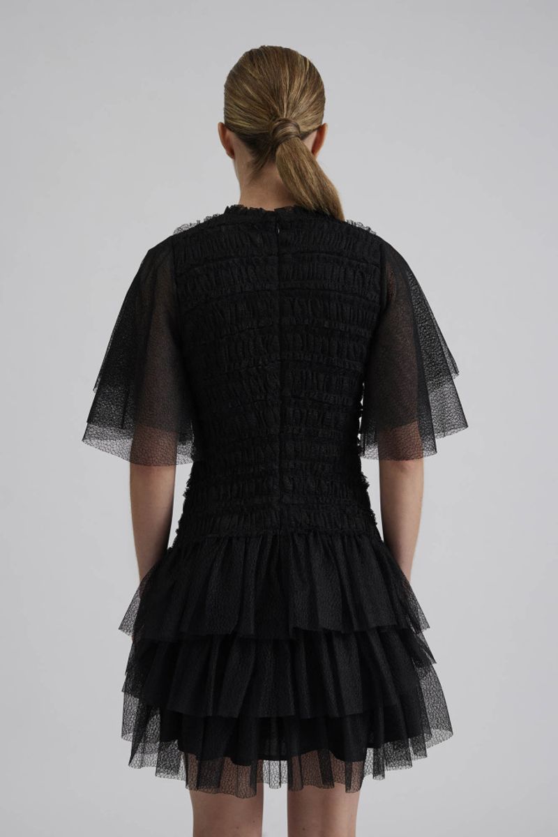 Minnie Short Sleeve Lace Mini Dress Black 